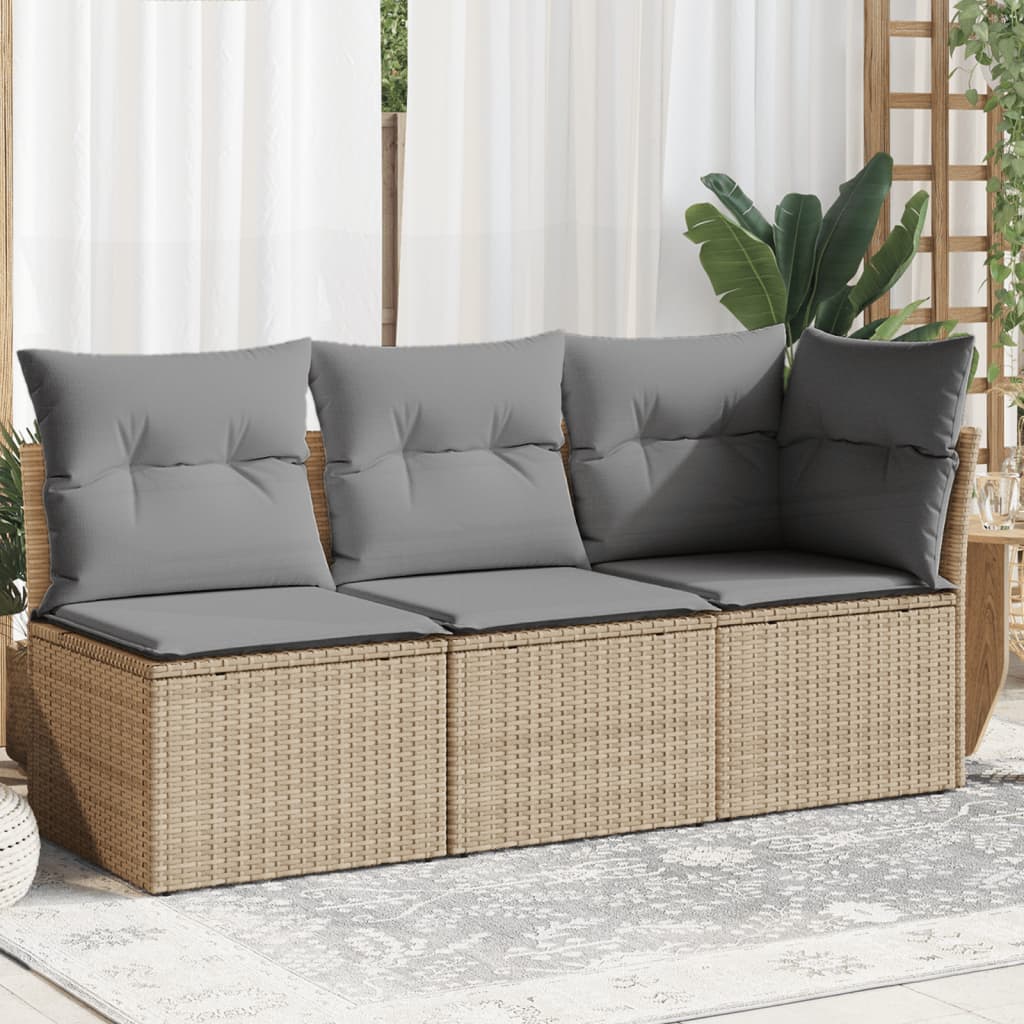 Tuinbank 3-zits met kussens poly rattan beige is nu te koop bij PeponiXL, paradijselijk wonen!