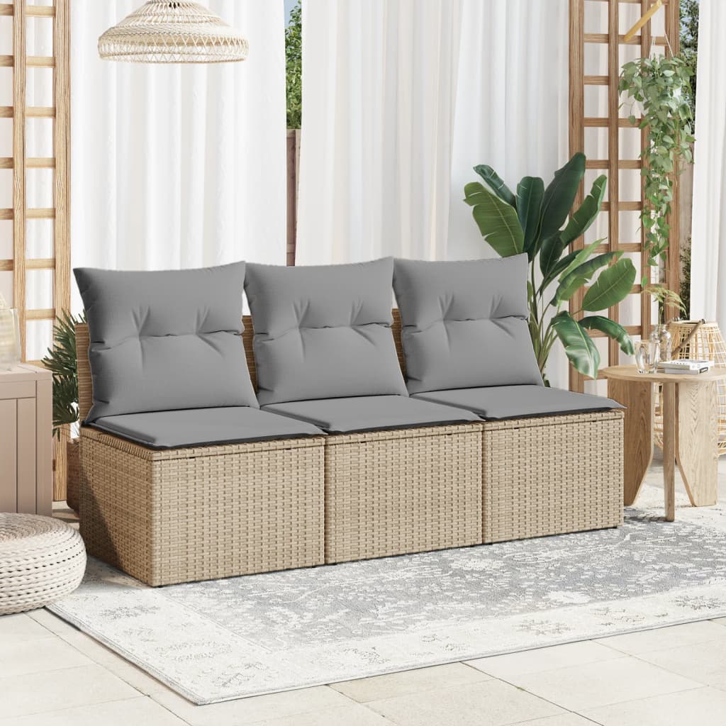 Tuinbank 3-zits met kussens poly rattan beige is nu te koop bij PeponiXL, paradijselijk wonen!