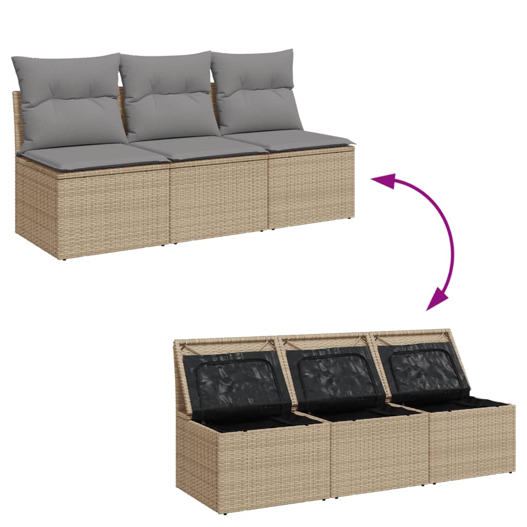 Tuinbank 3-zits met kussens poly rattan beige is nu te koop bij PeponiXL, paradijselijk wonen!