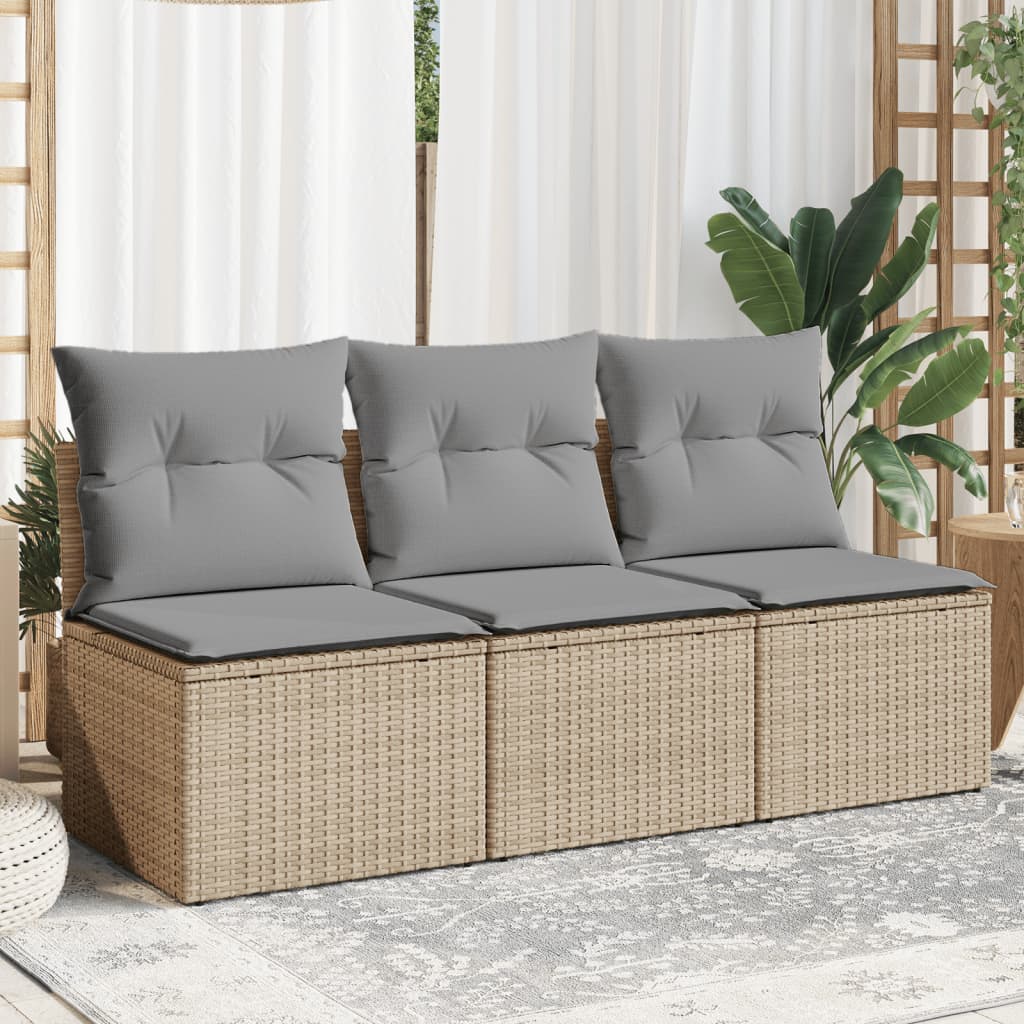 Tuinbank 3-zits met kussens poly rattan beige is nu te koop bij PeponiXL, paradijselijk wonen!