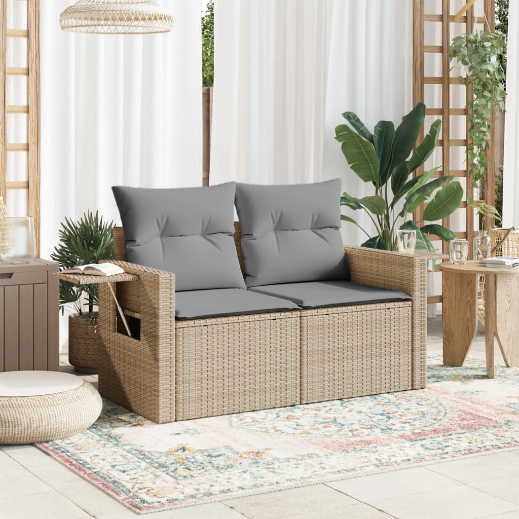 Tuinbank 2-zits met kussens poly rattan beige is nu te koop bij PeponiXL, paradijselijk wonen!