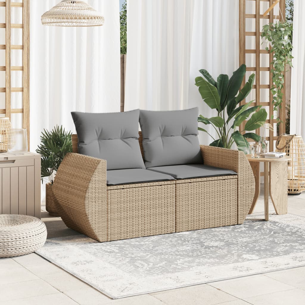 Tuinbank 2-zits met kussens poly rattan beige is nu te koop bij PeponiXL, paradijselijk wonen!