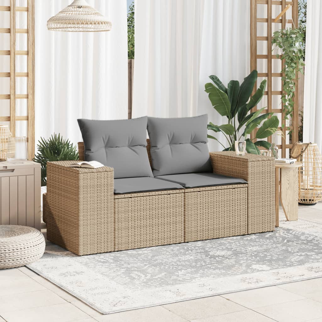 Tuinbank 2-zits met kussens poly rattan beige is nu te koop bij PeponiXL, paradijselijk wonen!