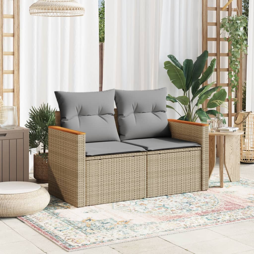 Tuinbank 2-zits met kussens poly rattan beige is nu te koop bij PeponiXL, paradijselijk wonen!