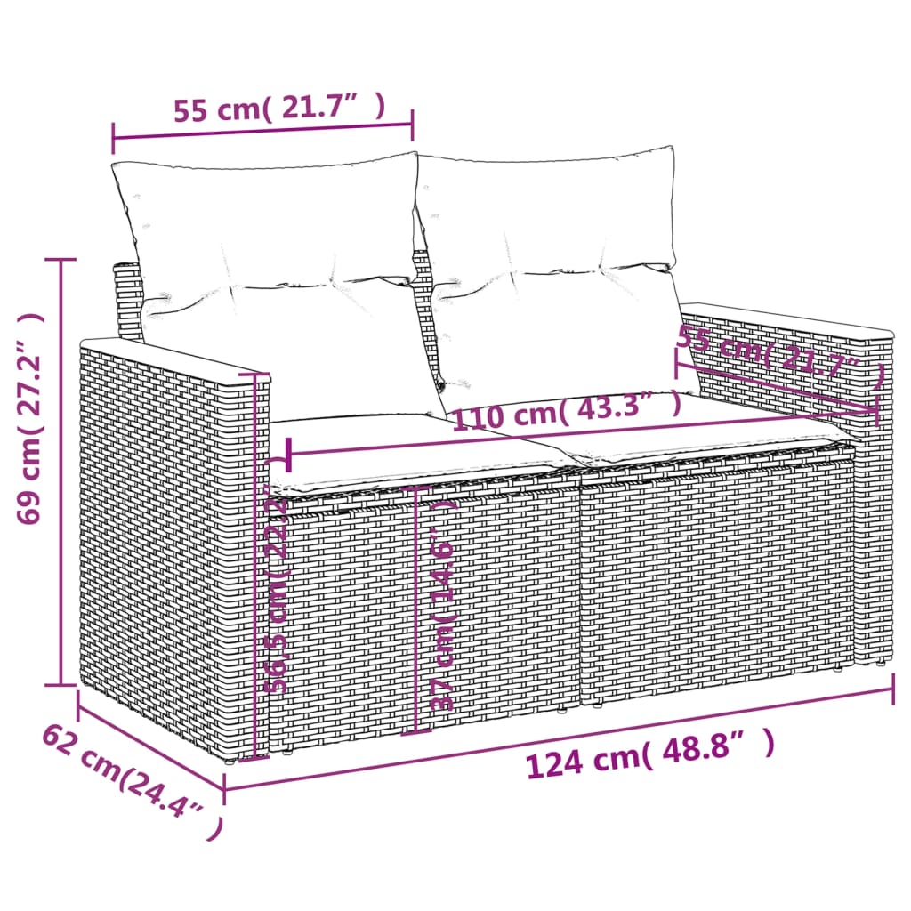 Tuinbank 2-zits met kussens poly rattan beige is nu te koop bij PeponiXL, paradijselijk wonen!