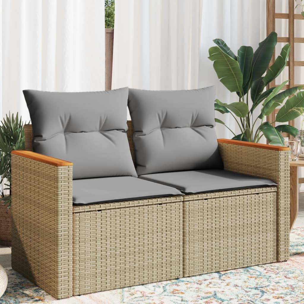 Tuinbank 2-zits met kussens poly rattan beige is nu te koop bij PeponiXL, paradijselijk wonen!