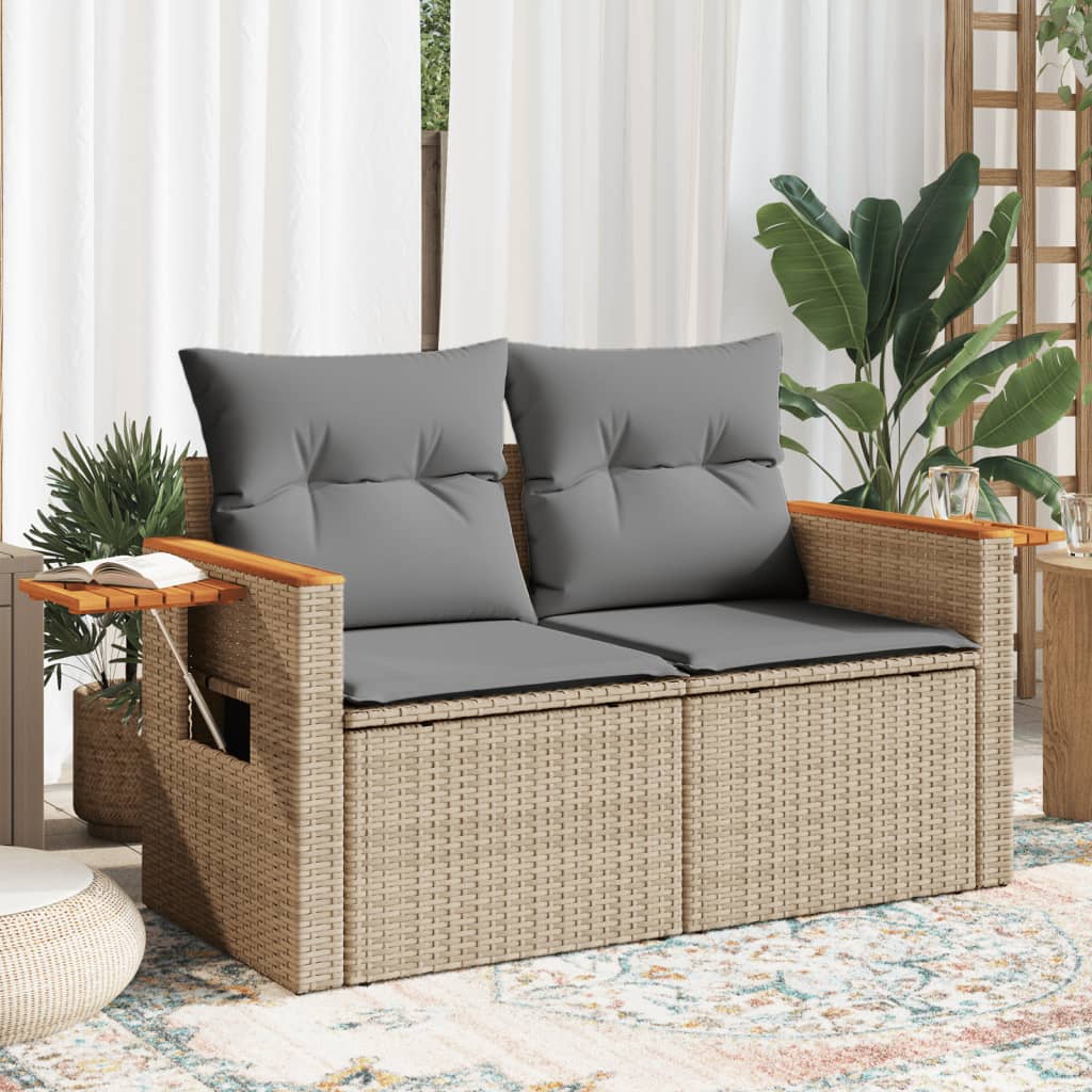 Tuinbank 2-zits met kussens poly rattan beige is nu te koop bij PeponiXL, paradijselijk wonen!