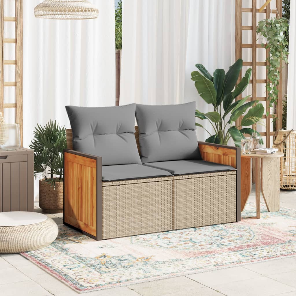 Tuinbank 2-zits met kussens poly rattan beige is nu te koop bij PeponiXL, paradijselijk wonen!