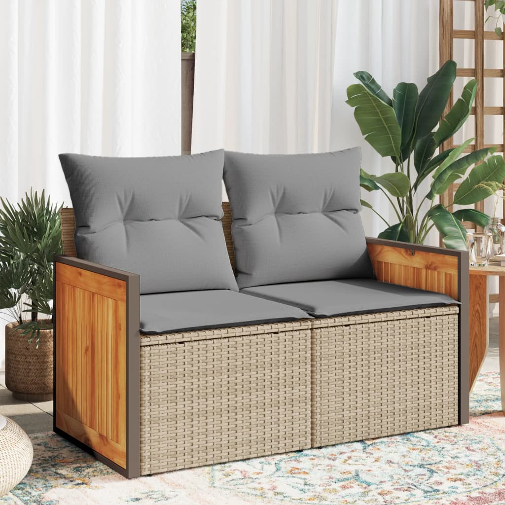 Tuinbank 2-zits met kussens poly rattan beige is nu te koop bij PeponiXL, paradijselijk wonen!