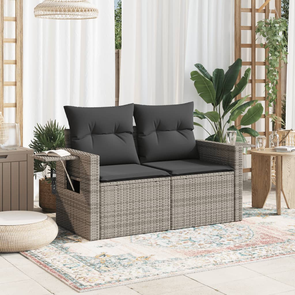 Tuinbank 2-zits met kussens poly rattan grijs is nu te koop bij PeponiXL, paradijselijk wonen!