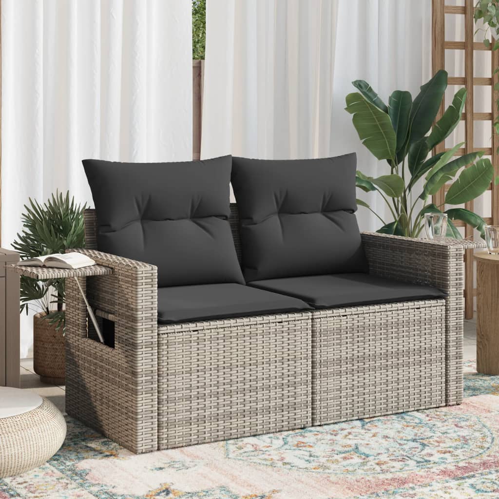 Tuinbank 2-zits met kussens poly rattan grijs is nu te koop bij PeponiXL, paradijselijk wonen!