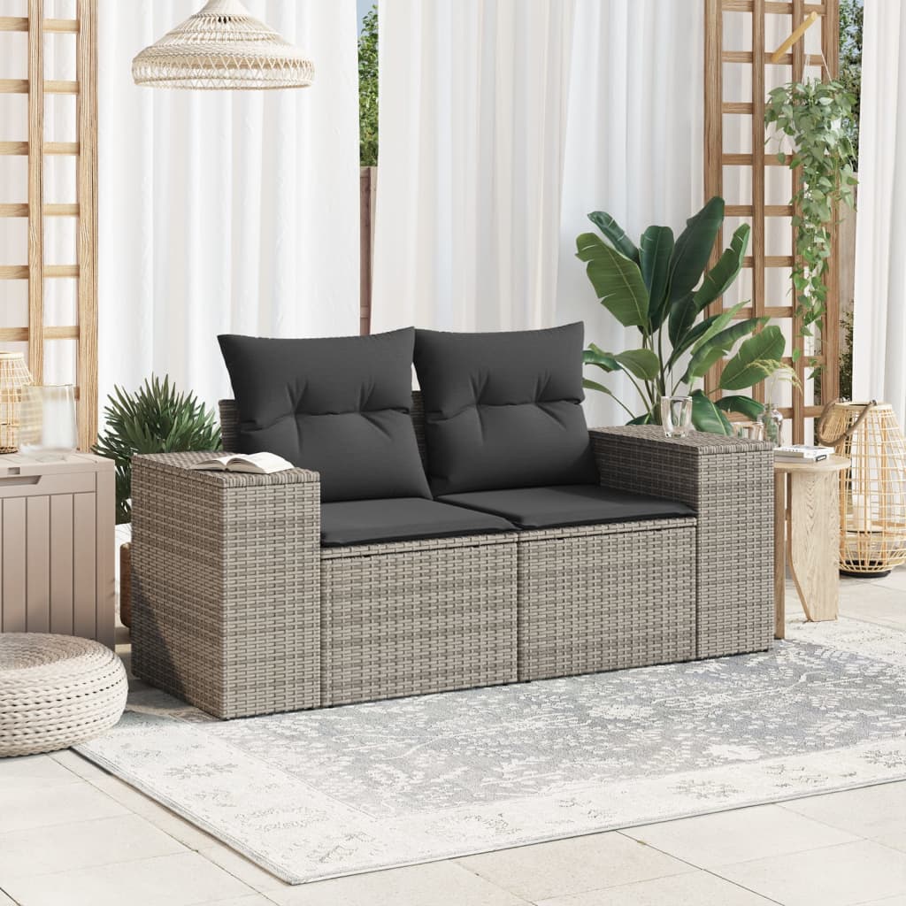 Tuinbank 2-zits met kussens poly rattan grijs is nu te koop bij PeponiXL, paradijselijk wonen!