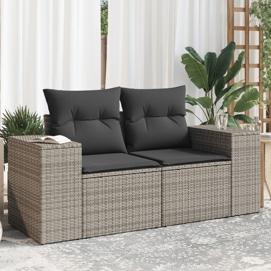 Tuinbank 2-zits met kussens poly rattan grijs is nu te koop bij PeponiXL, paradijselijk wonen!