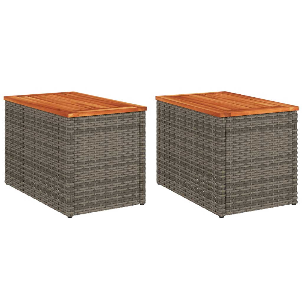 Tuinbijzettafels 2 st 55x34x37 cm poly rattan en hout grijs is nu te koop bij PeponiXL, paradijselijk wonen!