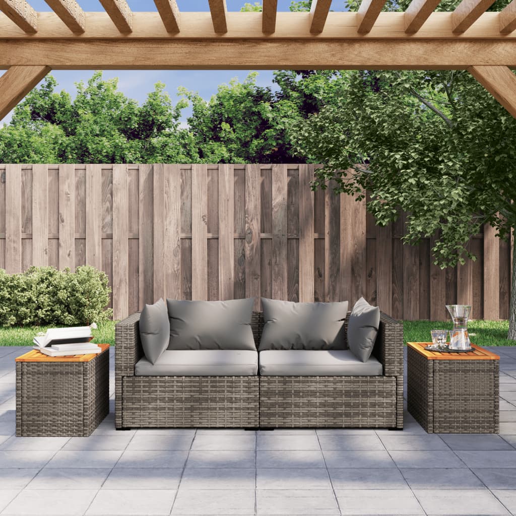 Tuinbijzettafels 2 st 55x34x37 cm poly rattan en hout grijs is nu te koop bij PeponiXL, paradijselijk wonen!