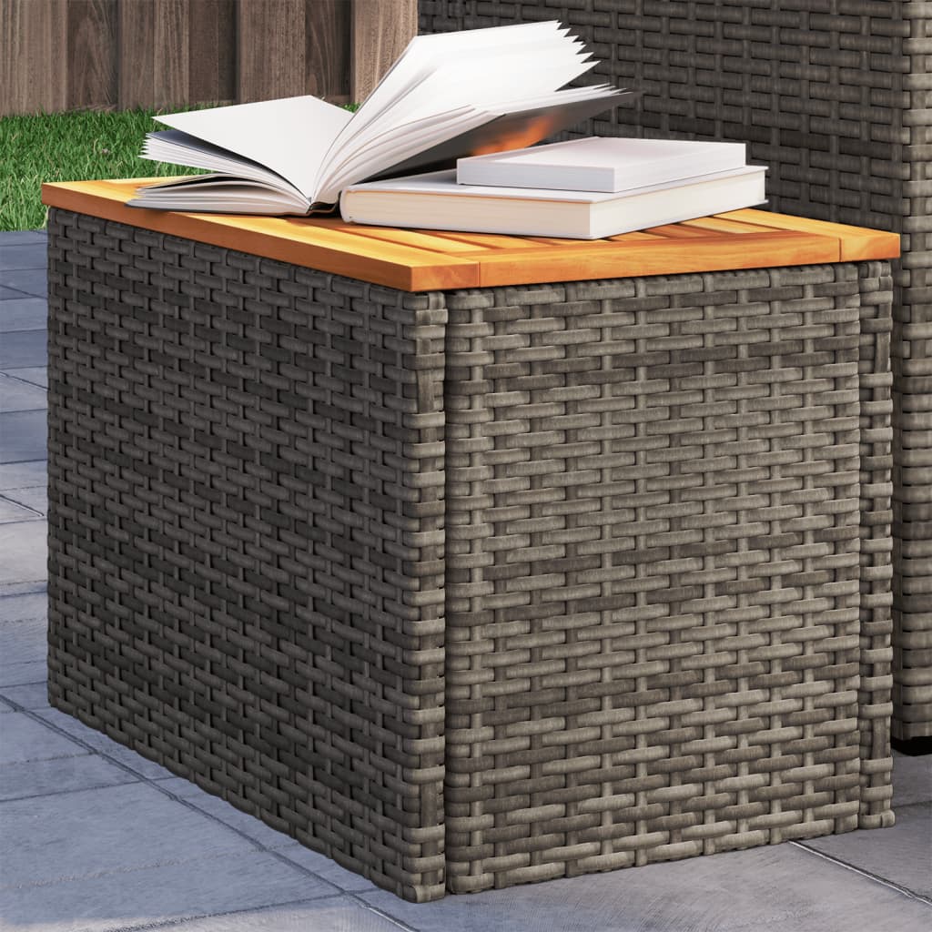 Tuinbijzettafels 2 st 55x34x37 cm poly rattan en hout grijs is nu te koop bij PeponiXL, paradijselijk wonen!