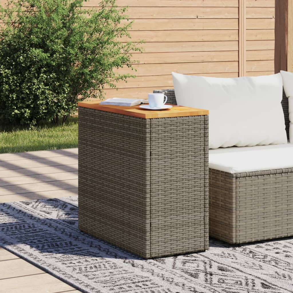 Tuinbijzettafel met houten blad 58x27,5x55 cm poly rattan grijs is nu te koop bij PeponiXL, paradijselijk wonen!
