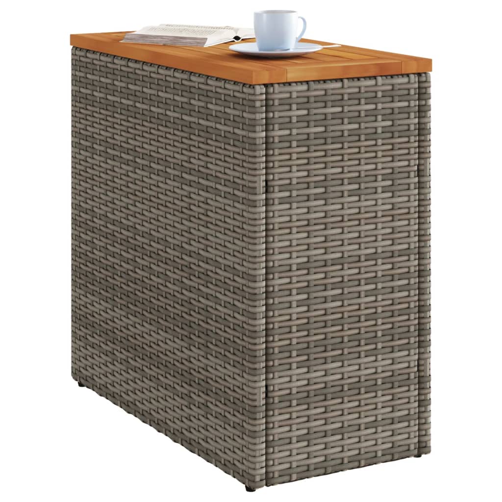 Tuinbijzettafel met houten blad 58x27,5x55 cm poly rattan grijs is nu te koop bij PeponiXL, paradijselijk wonen!