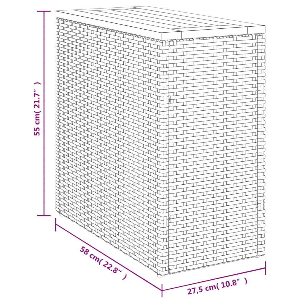 Tuinbijzettafel met houten blad 58x27,5x55 cm poly rattan grijs is nu te koop bij PeponiXL, paradijselijk wonen!