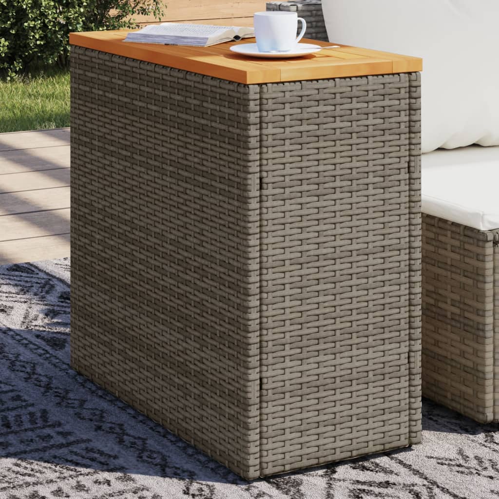 Tuinbijzettafel met houten blad 58x27,5x55 cm poly rattan grijs is nu te koop bij PeponiXL, paradijselijk wonen!