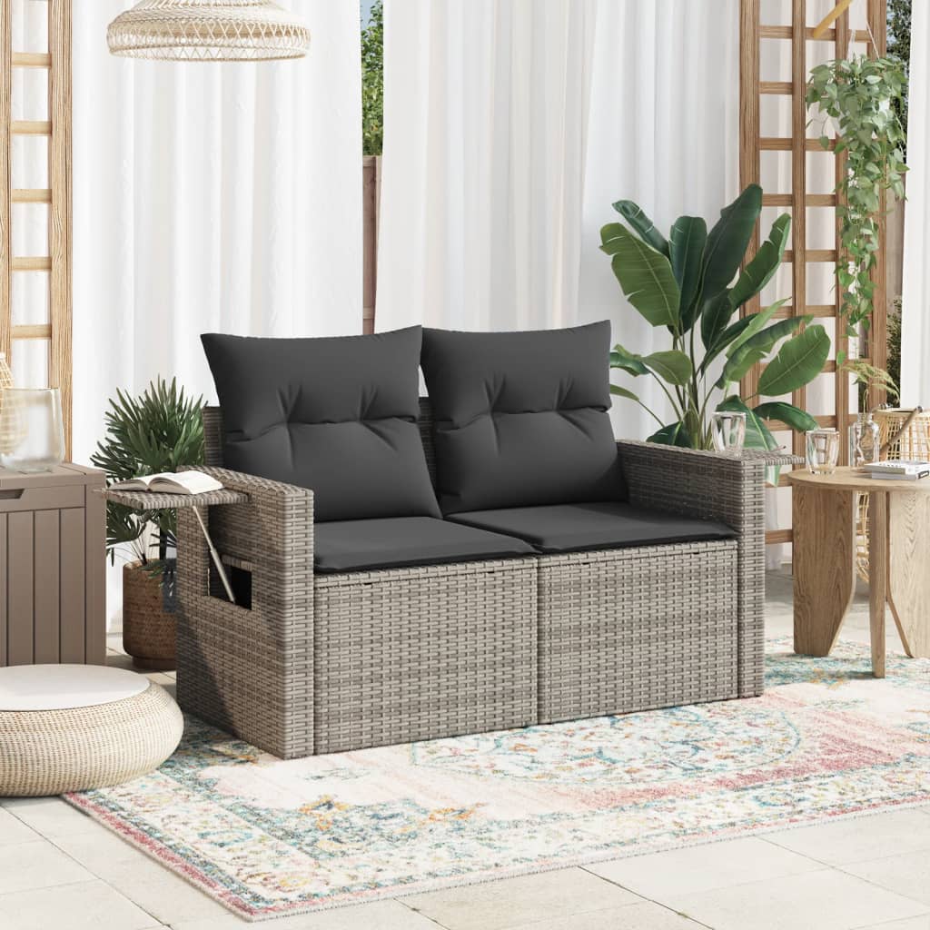 Tuinbank 2-zits met kussens poly rattan grijs is nu te koop bij PeponiXL, paradijselijk wonen!