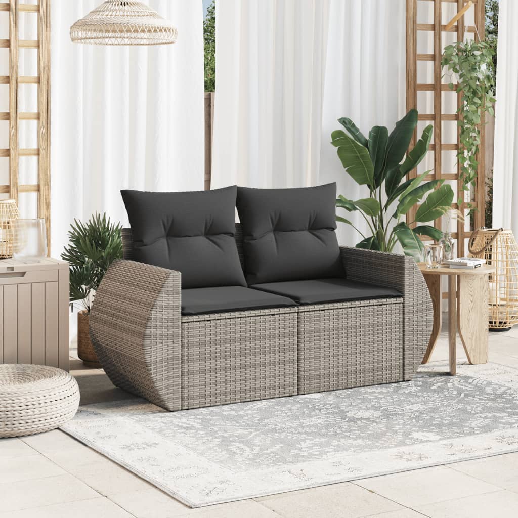 Tuinbank 2-zits met kussens poly rattan grijs is nu te koop bij PeponiXL, paradijselijk wonen!