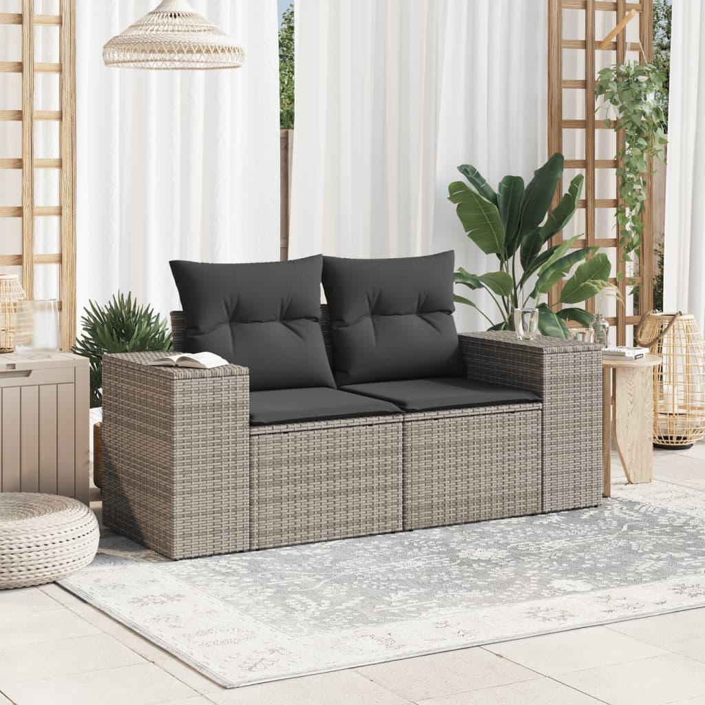 Tuinbank 2-zits met kussens poly rattan grijs is nu te koop bij PeponiXL, paradijselijk wonen!