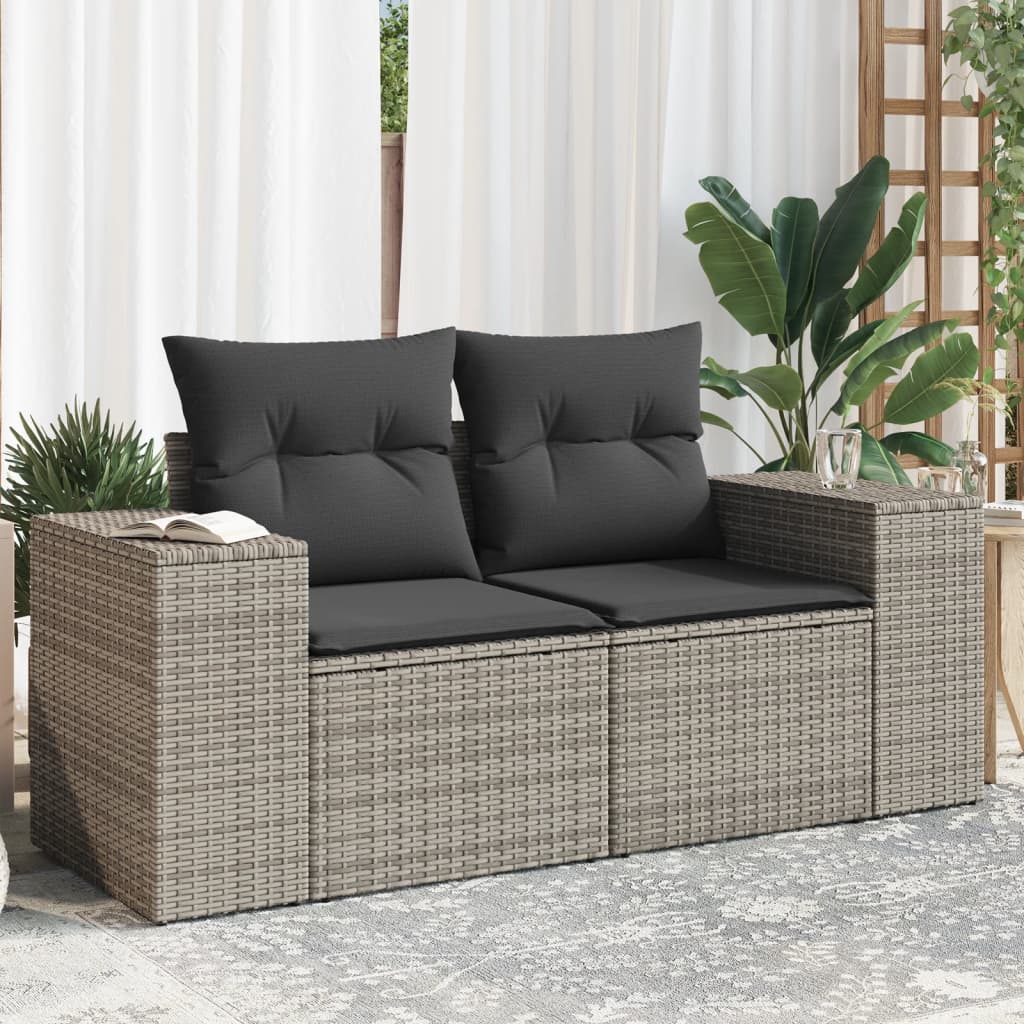 Tuinbank 2-zits met kussens poly rattan grijs is nu te koop bij PeponiXL, paradijselijk wonen!