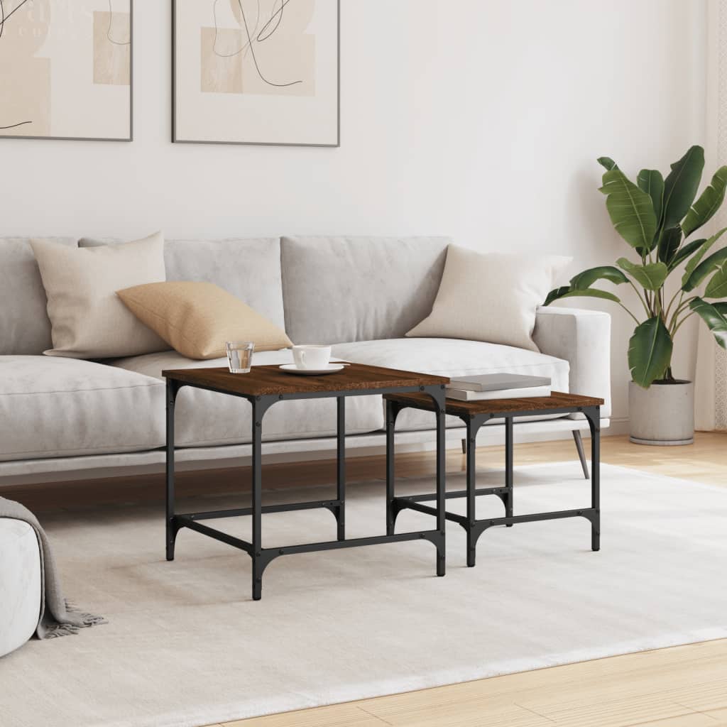 2-delige Tafeltjesset bewerkt hout bruin eikenkleur is nu te koop bij PeponiXL, paradijselijk wonen!