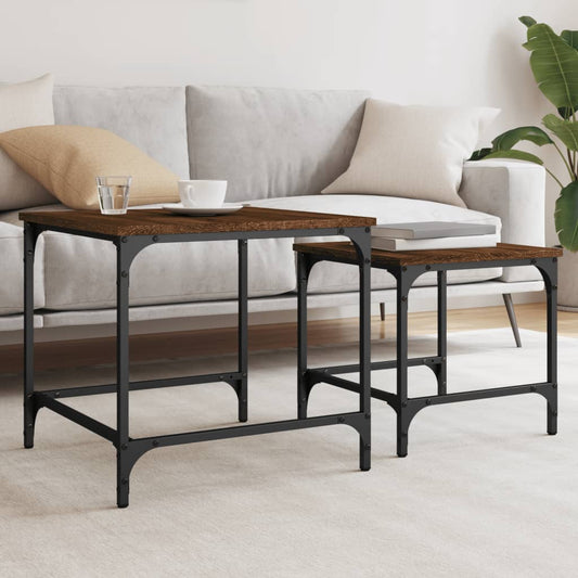 2-delige Tafeltjesset bewerkt hout bruin eikenkleur is nu te koop bij PeponiXL, paradijselijk wonen!