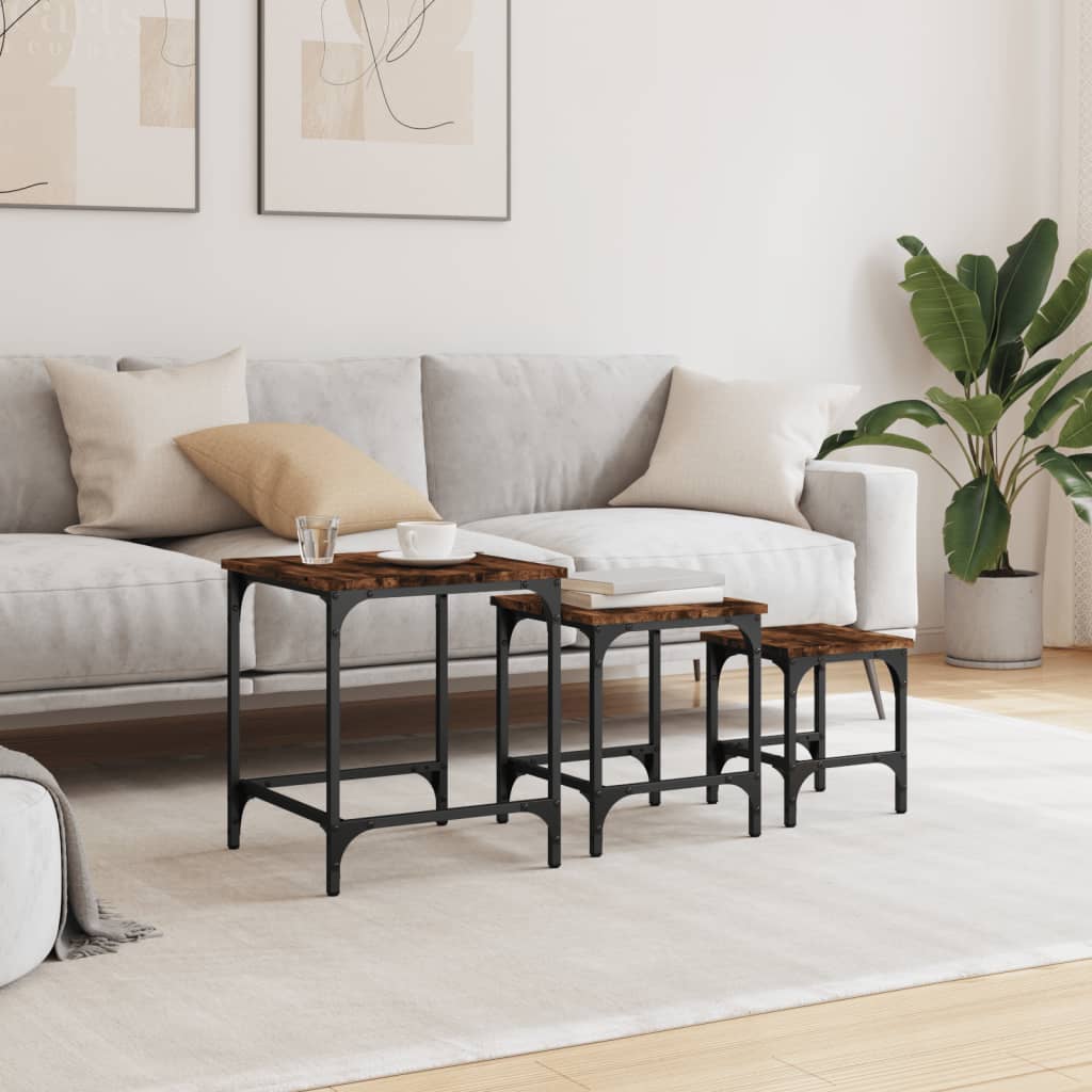 3-delige Tafeltjesset bewerkt hout gerookt eikenkleurig is nu te koop bij PeponiXL, paradijselijk wonen!