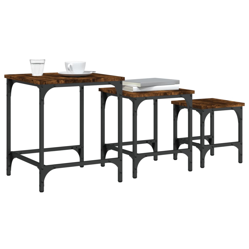 3-delige Tafeltjesset bewerkt hout gerookt eikenkleurig is nu te koop bij PeponiXL, paradijselijk wonen!