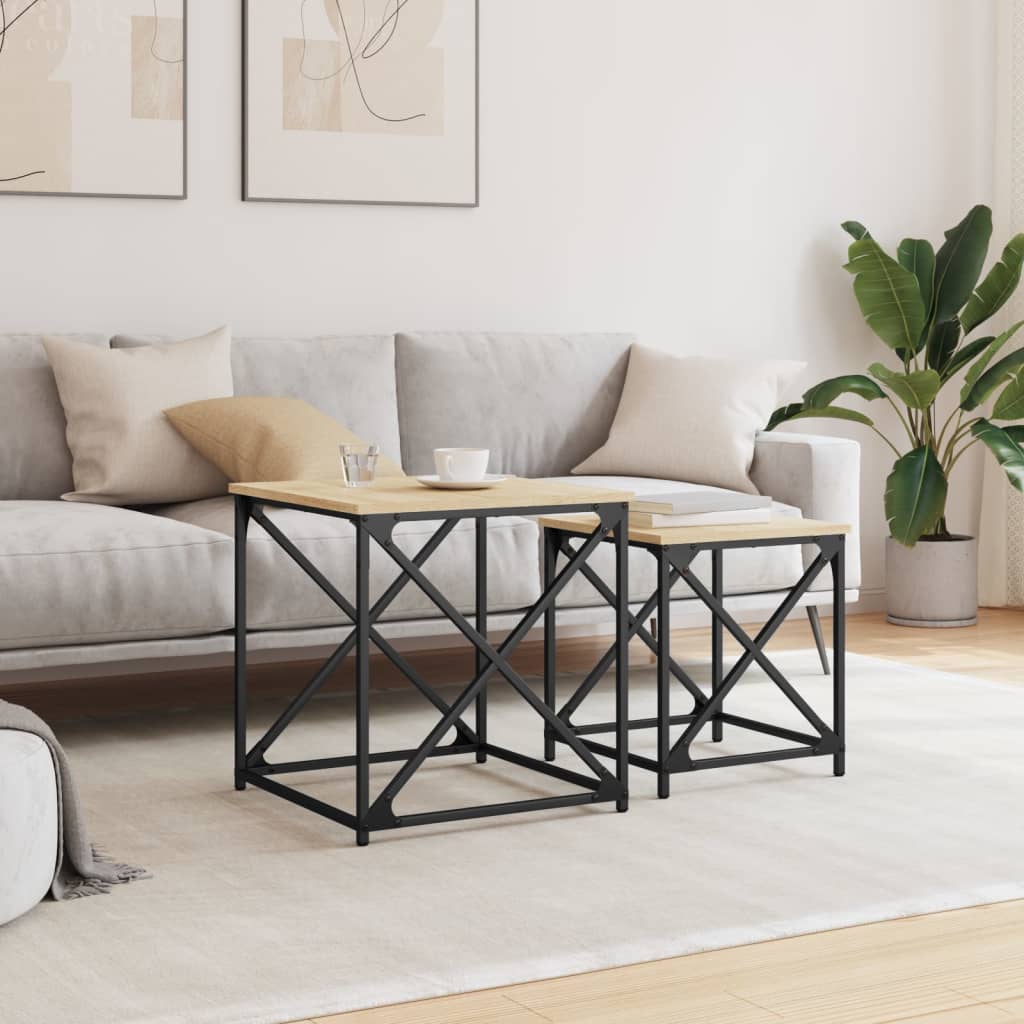 2-delige Tafeltjesset bewerkt hout sonoma eikenkleurig is nu te koop bij PeponiXL, paradijselijk wonen!