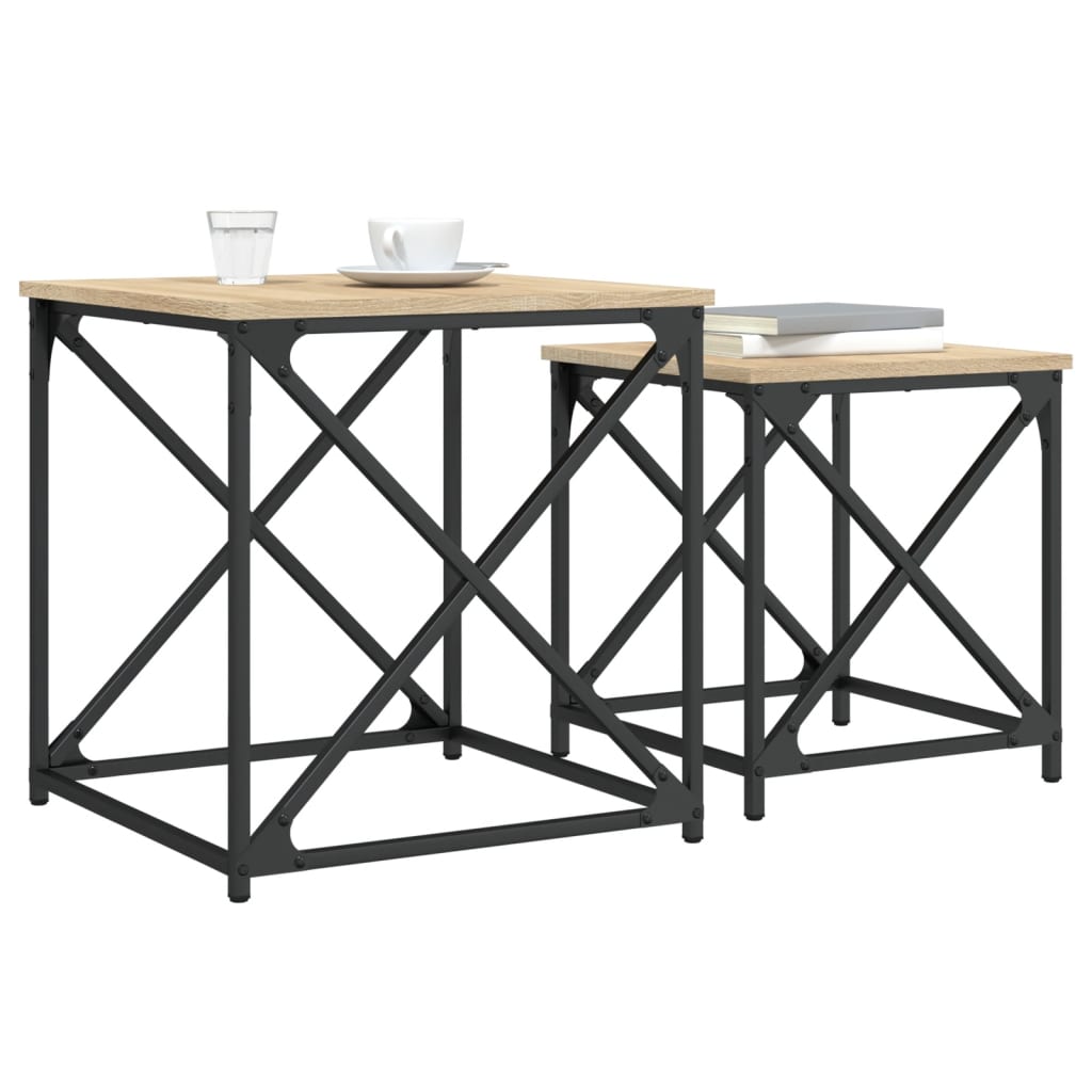 2-delige Tafeltjesset bewerkt hout sonoma eikenkleurig is nu te koop bij PeponiXL, paradijselijk wonen!