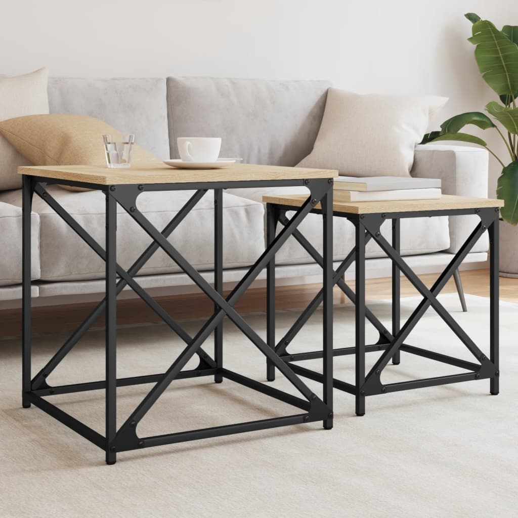 2-delige Tafeltjesset bewerkt hout sonoma eikenkleurig is nu te koop bij PeponiXL, paradijselijk wonen!