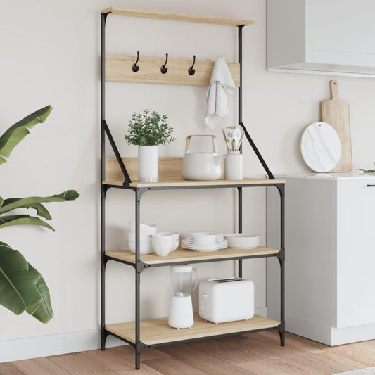 Bakkersrek met haken 4-laags bewerkt hout sonoma eikenkleurig is nu te koop bij PeponiXL, paradijselijk wonen!
