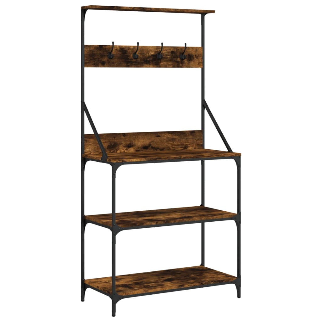 Bakkersrek met haken 4-laags bewerkt hout gerookt eikenkleurig is nu te koop bij PeponiXL, paradijselijk wonen!