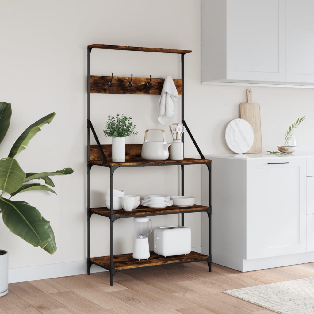 Bakkersrek met haken 4-laags bewerkt hout gerookt eikenkleurig is nu te koop bij PeponiXL, paradijselijk wonen!