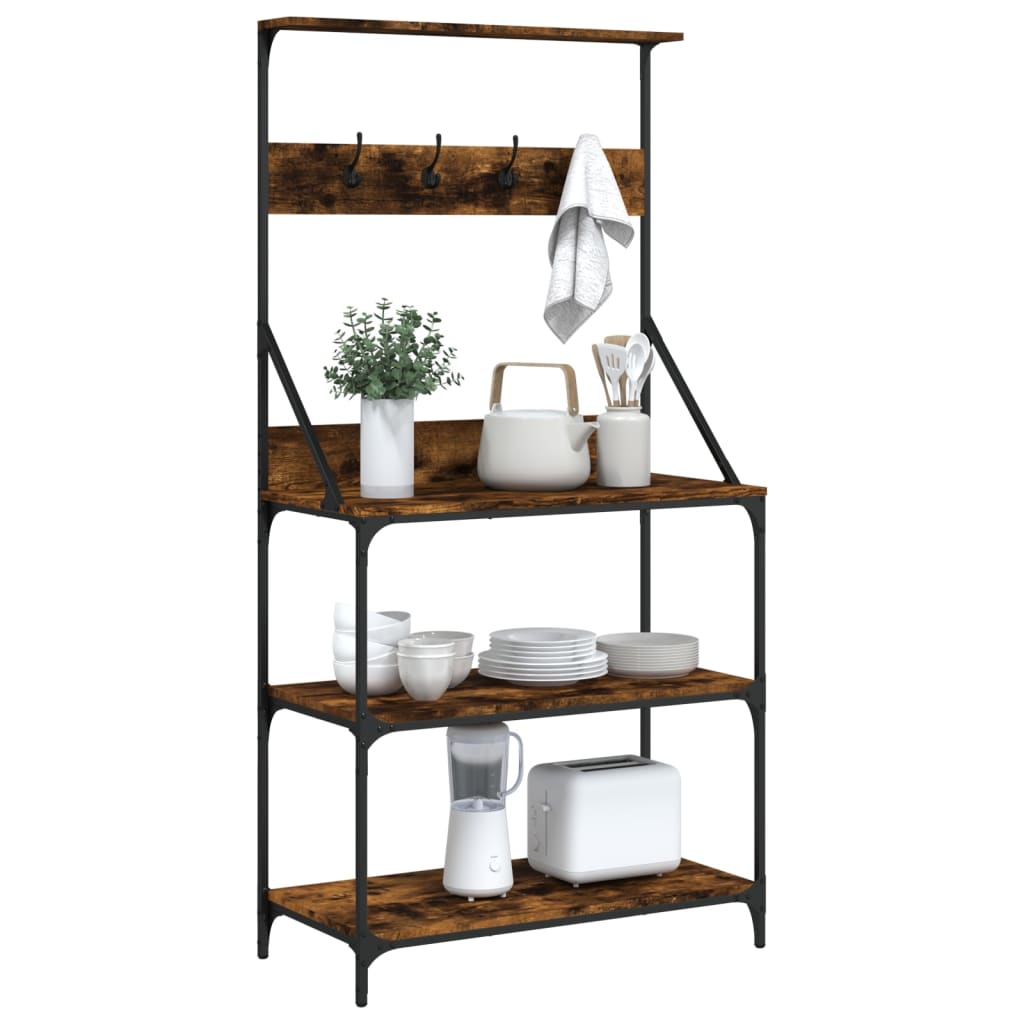 Bakkersrek met haken 4-laags bewerkt hout gerookt eikenkleurig is nu te koop bij PeponiXL, paradijselijk wonen!