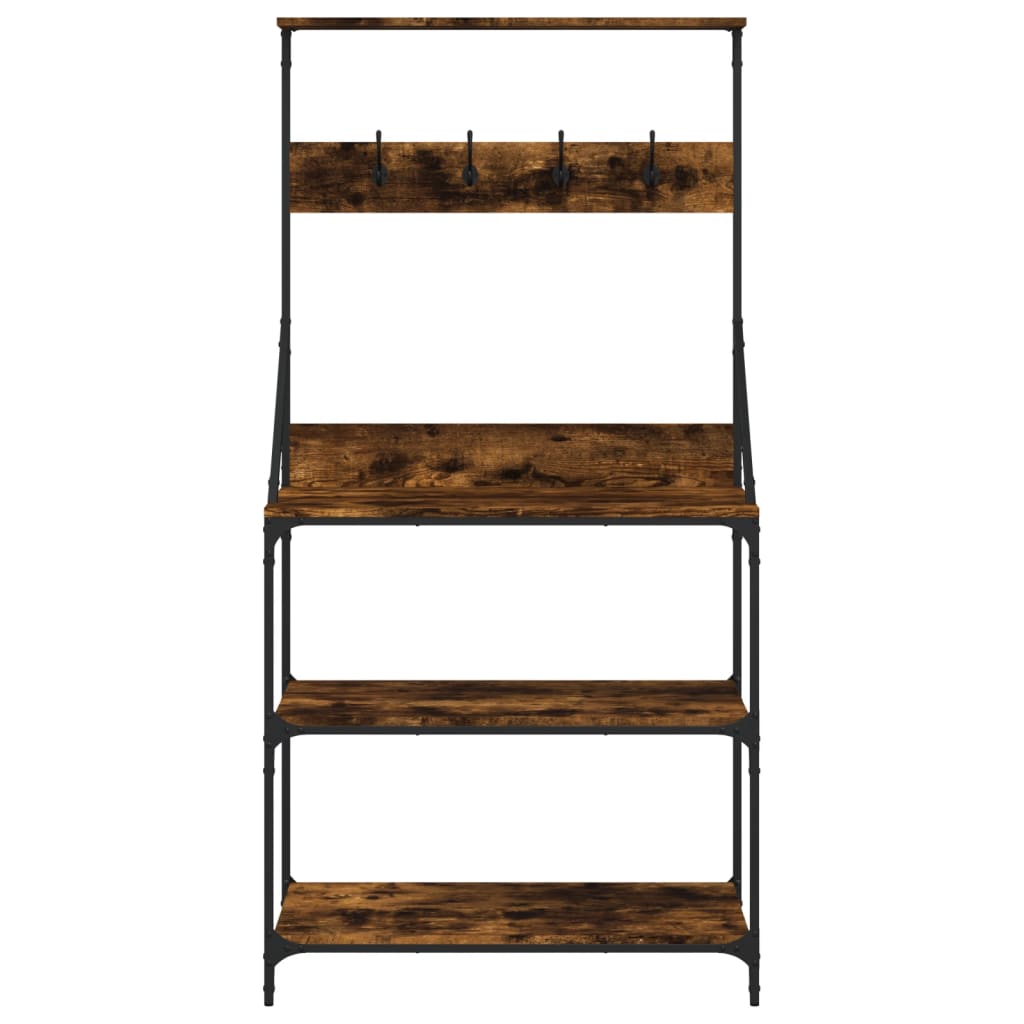 Bakkersrek met haken 4-laags bewerkt hout gerookt eikenkleurig is nu te koop bij PeponiXL, paradijselijk wonen!