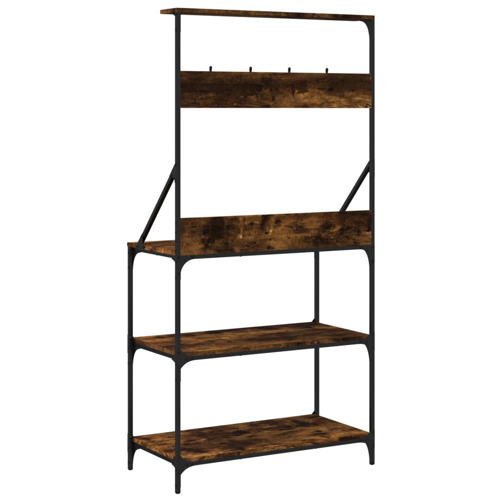 Bakkersrek met haken 4-laags bewerkt hout gerookt eikenkleurig is nu te koop bij PeponiXL, paradijselijk wonen!
