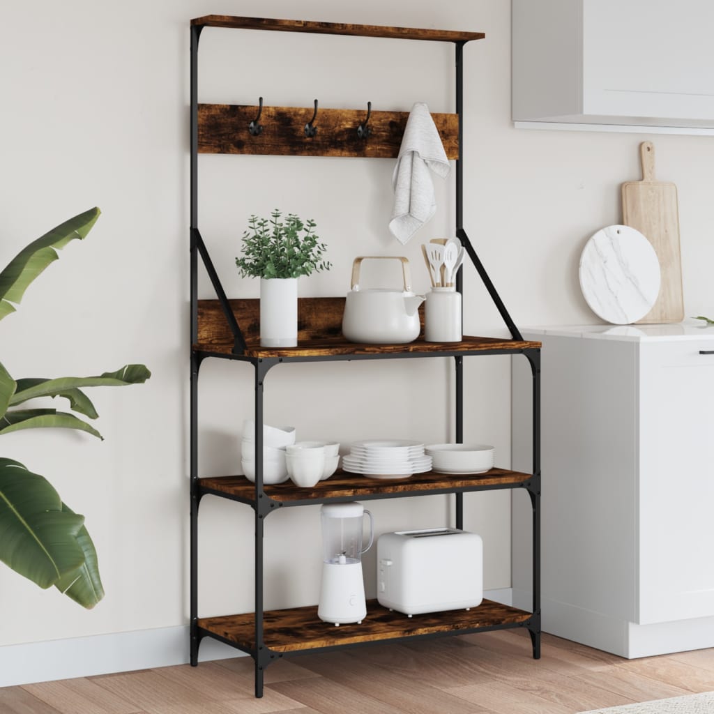 Bakkersrek met haken 4-laags bewerkt hout gerookt eikenkleurig is nu te koop bij PeponiXL, paradijselijk wonen!