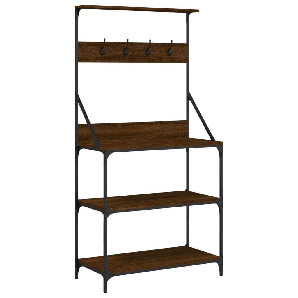 Bakkersrek met haken 4-laags bewerkt hout bruin eikenkleurig is nu te koop bij PeponiXL, paradijselijk wonen!