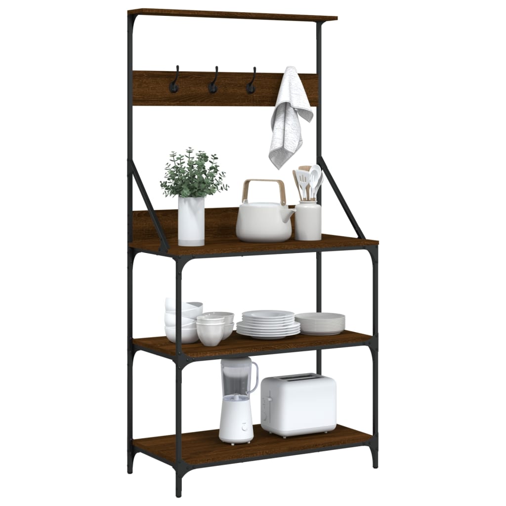 Bakkersrek met haken 4-laags bewerkt hout bruin eikenkleurig is nu te koop bij PeponiXL, paradijselijk wonen!