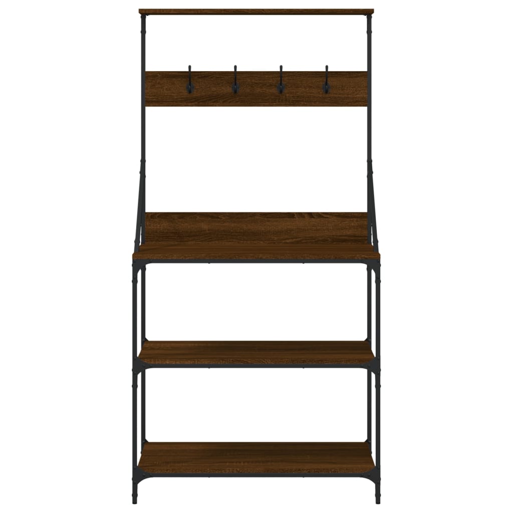 Bakkersrek met haken 4-laags bewerkt hout bruin eikenkleurig is nu te koop bij PeponiXL, paradijselijk wonen!
