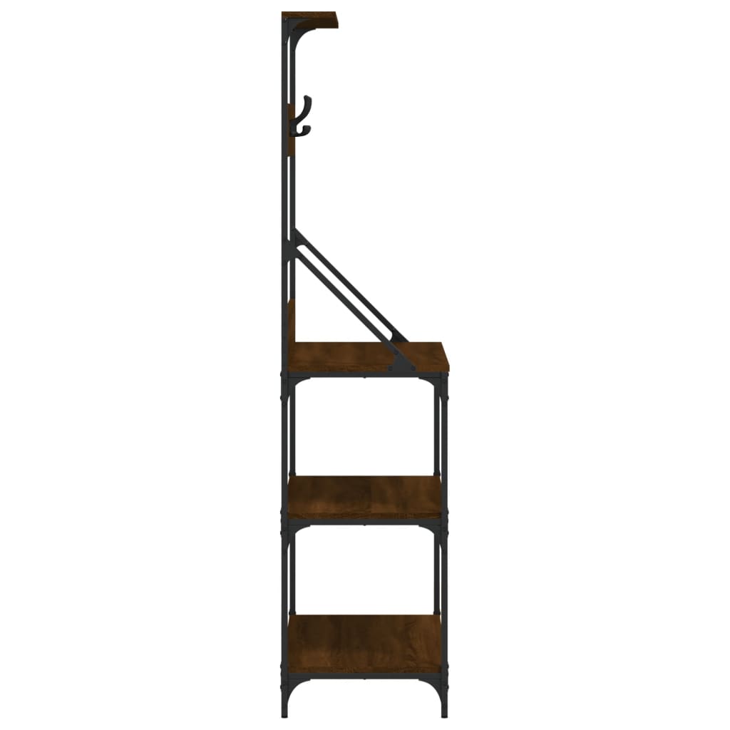 Bakkersrek met haken 4-laags bewerkt hout bruin eikenkleurig is nu te koop bij PeponiXL, paradijselijk wonen!