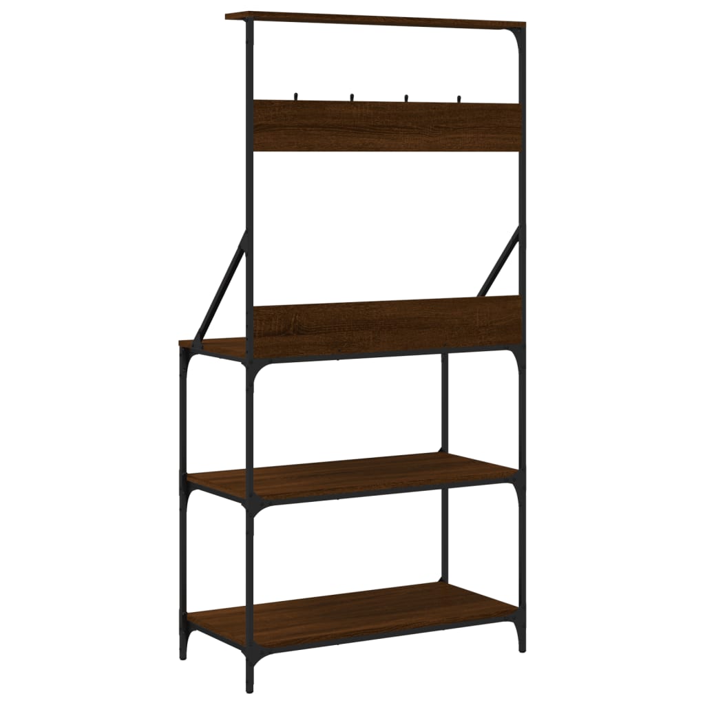 Bakkersrek met haken 4-laags bewerkt hout bruin eikenkleurig is nu te koop bij PeponiXL, paradijselijk wonen!
