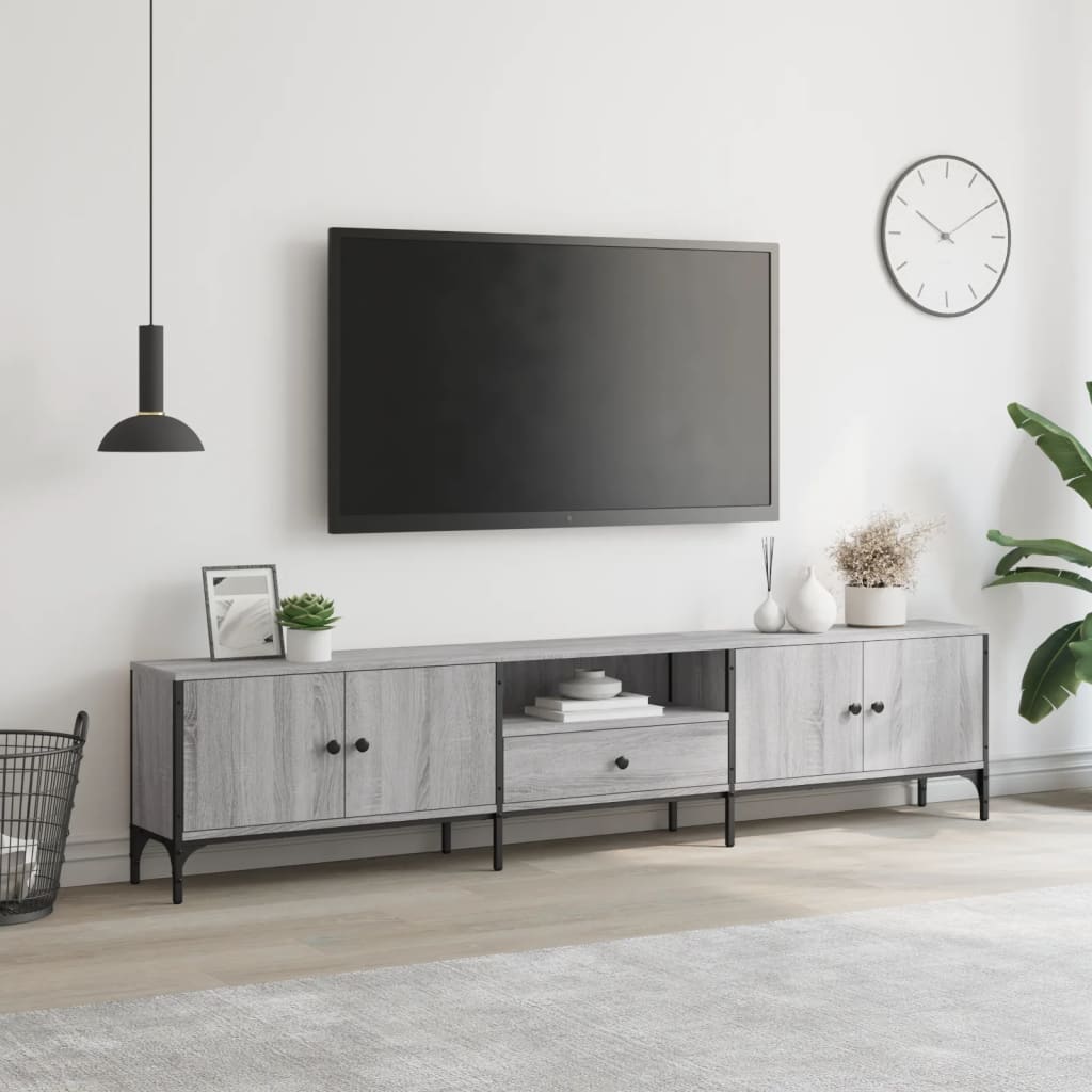 Tv-meubel met lade 200x25x44 cm bewerkt hout grijs sonoma eiken is nu te koop bij PeponiXL, paradijselijk wonen!