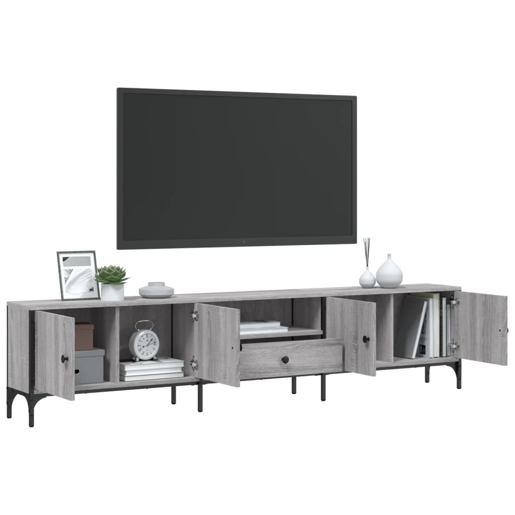 Tv-meubel met lade 200x25x44 cm bewerkt hout grijs sonoma eiken is nu te koop bij PeponiXL, paradijselijk wonen!