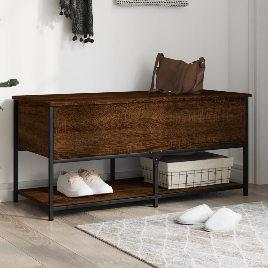 Opbergbankje 100x42,5x47 cm bewerkt hout bruin eikenkleur is nu te koop bij PeponiXL, paradijselijk wonen!